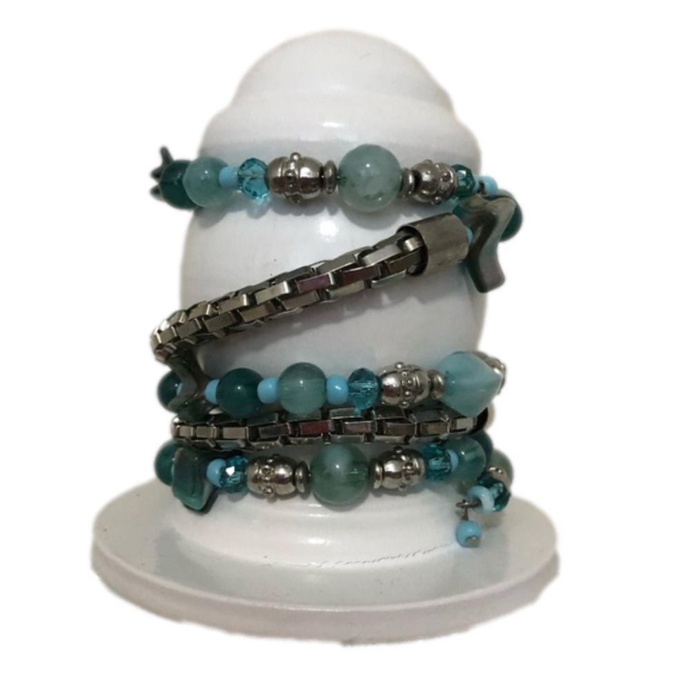 Bead and Metal Stretch Bracelet, One Piece